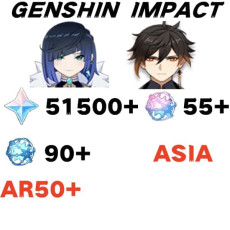 Asia|AR50+|Yelan+Zhongli|2 5-star characters|primogems：51500  Acquaint Fate：90+  Acquaint Fate:55+|Barbara|Beidou*1|Diona|Fischl|Jiaming|Kujo Sara*1|Cole*4|Leila|Razer|Linette|Rosaria*3|Ningguang|Noelle*1|Sugar|Charlotte|Yanfei|Zaoyou|No birthday set, no 
